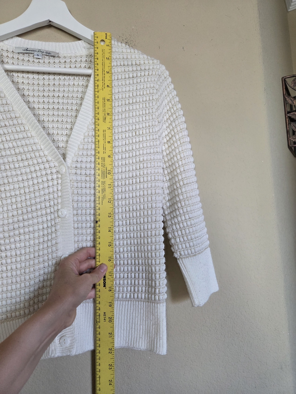 American Rag Off-White Textured V-Neck Button Cardigan - Picture 3 of 8